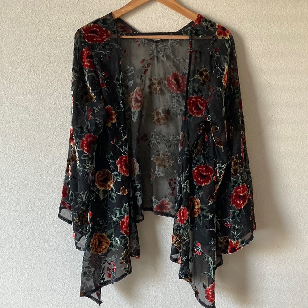 Vintage Sheer Poppy and Black Shawl